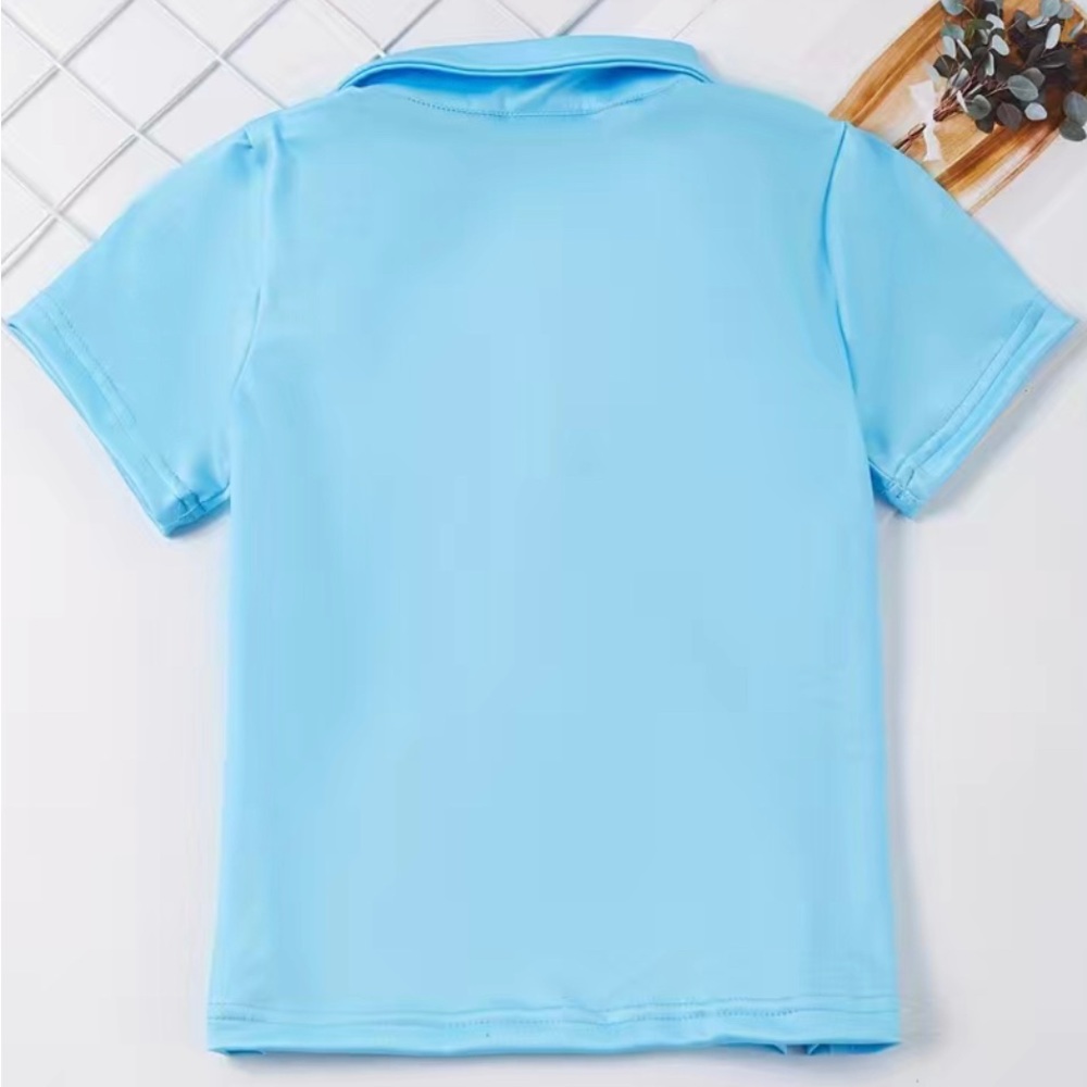 Pencil Pattern Blue Polo Shirt With One Pocket for Boy - Picture 3 of 3